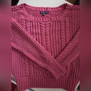 American Eagle Cable Knit Sweater in Deep Pink Large